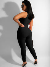 Sleeveless V Neck Zipper Bodycon Jumpsuit